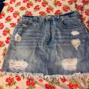 Denim Distressed Skirt